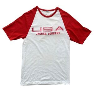 Champion USA Jaguar Country Raglan Tee Mens Small Red White Vintage 70s Blue Bar